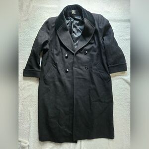 Vintage 100% Wool Long Black Double-Breasted Peacoat Sz L-XL
